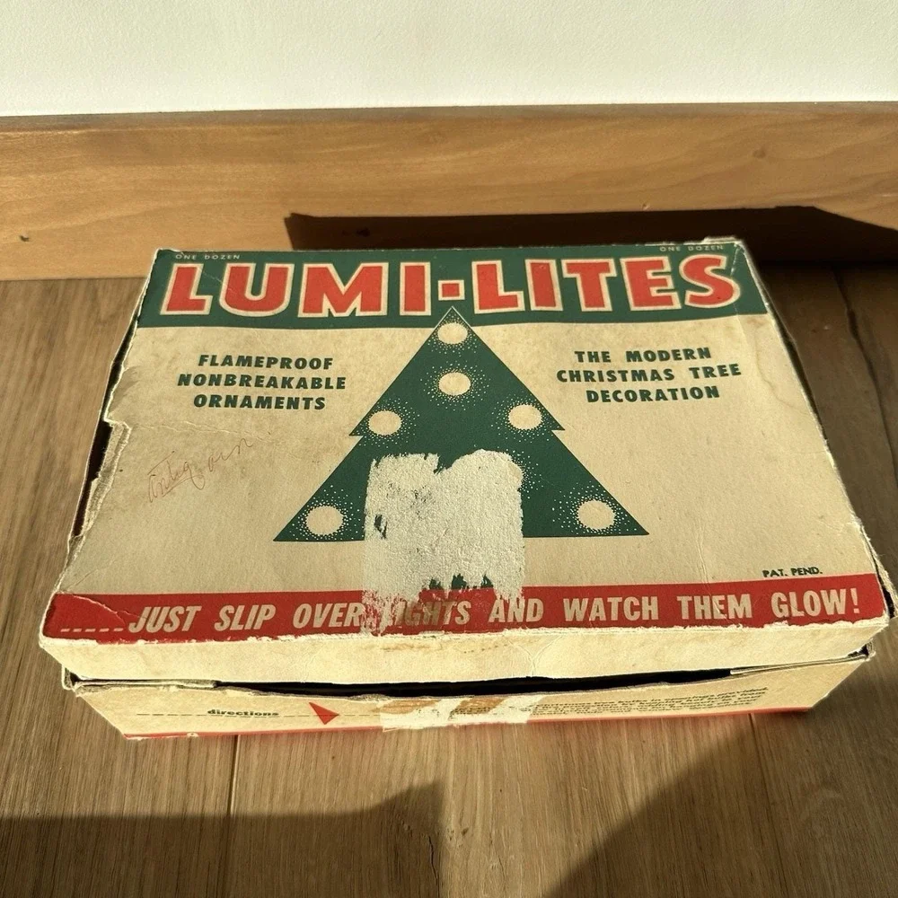 Vintage Shiny Brite Christmas Ornament Box Of 11 Made In USA In Lumi-Lites Box